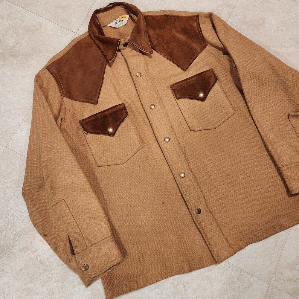 VTG Woolrich Mens L Large Snap‎ Up Wool Hunting Jacket Coat Western Pockets READ
